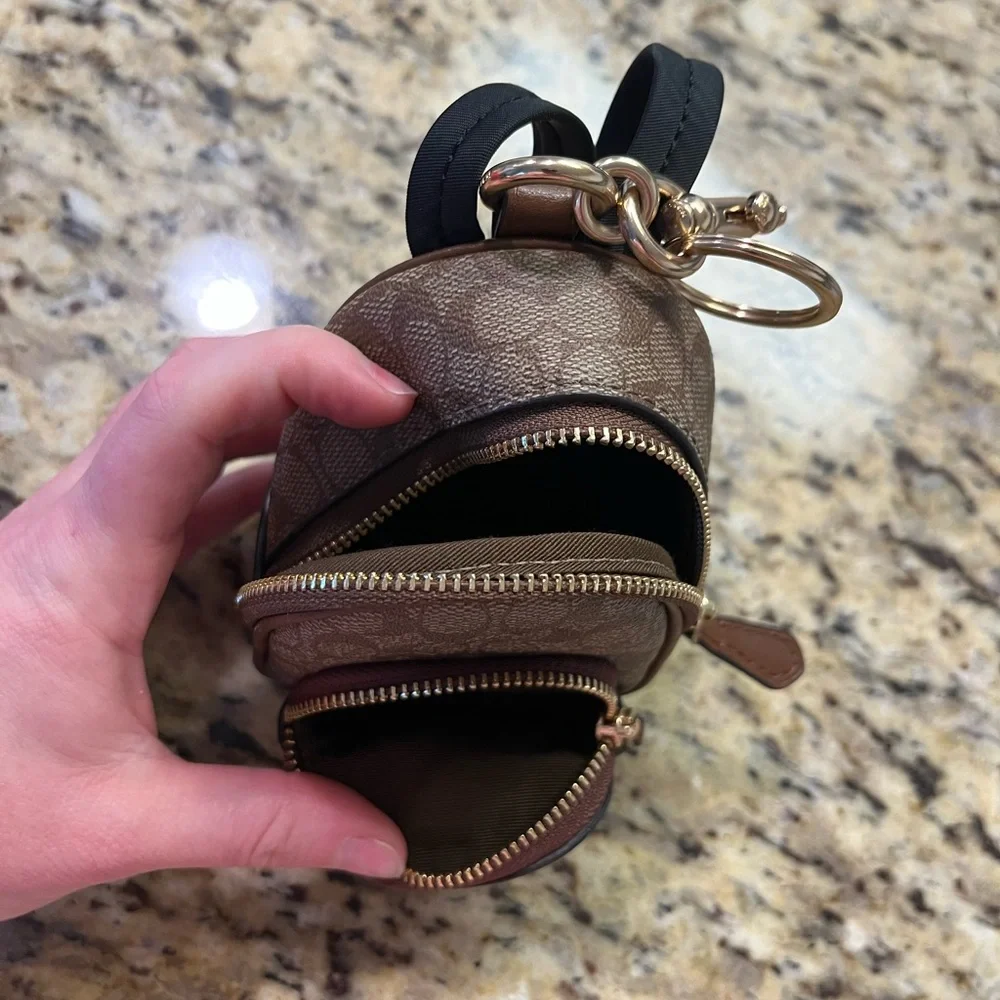 Coach Brown and Tan Mini Backpack Keychain - Picture 3 of 3